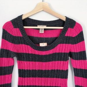 Arizona Berry Pink and Gray striped cable Sweater